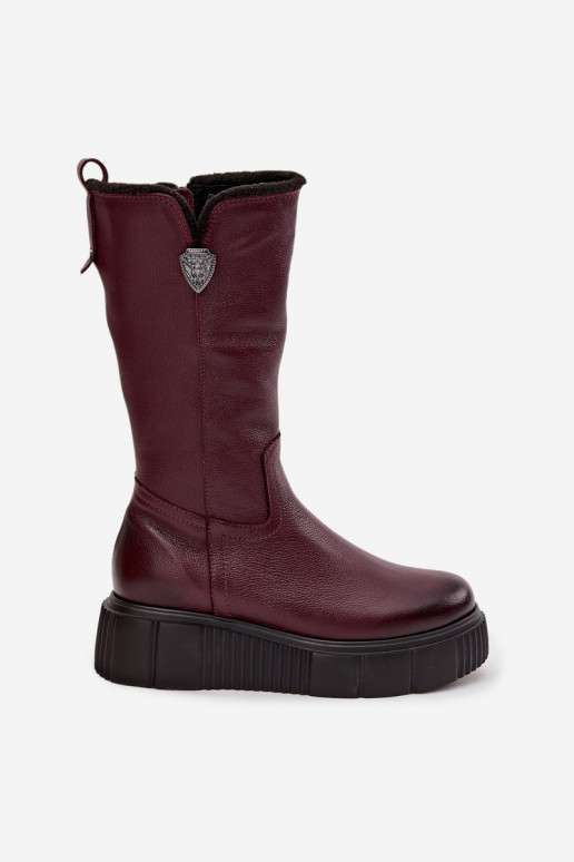 Feminino Pele botas Com Vilna Zazoo 70121 Borgonha Feminino Pele botas Com Vilna Zazoo 70121 Borgonha
