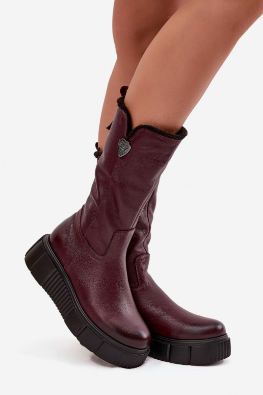 Feminino Pele botas Com Vilna Zazoo 70121 Borgonha Feminino Pele botas Com Vilna Zazoo 70121 Borgonha