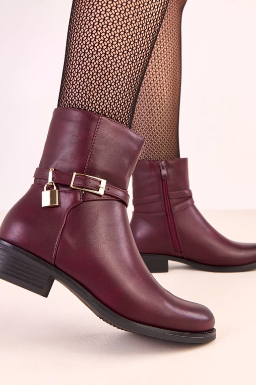 Botas de cano curto Zema bordô com... Botas de cano curto Zema bordô com...