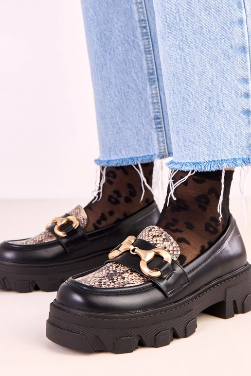 Mocassins Ruben pretos com motivo de... Mocassins Ruben pretos com motivo de...