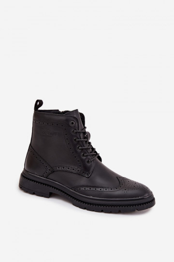 Botas masculinas de couro de cano curto Lee Cooper LCJ-25-33-3961 pretas