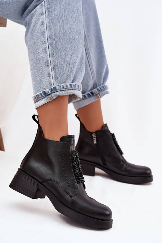 Pele Botas femininas Klocke com enfeites D&A JC52-869 cor preta Pele Botas femininas Klocke com enfeites D&A JC52-869 cor preta