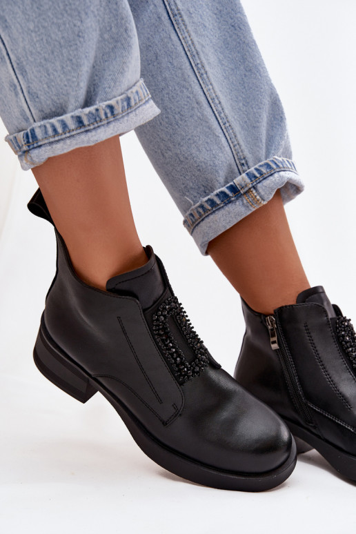 Pele Botas femininas Klocke com enfeites D&A JC52-869 cor preta Pele Botas femininas Klocke com enfeites D&A JC52-869 cor preta