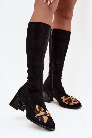 Botas femininas de cano alto com laço decorativo D&A JC52-828 cor preta 2