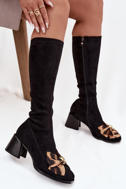 botas femininas Klocke Com um laço decorativo D&A JC52-828 cor preta botas femininas Klocke Com um laço decorativo D&A JC52-828 cor preta