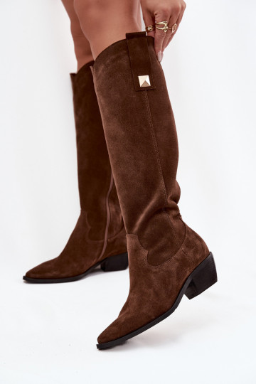 Botas de cano longo em couro sintético estilo cowboy na cor marrom Zazoo 4224 2