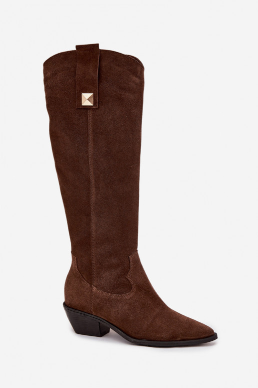 Pele de camurça botas estilo vaqueiro aquecimento Zazoo 4224 CzekoladoParae Pele de camurça botas estilo vaqueiro aquecimento Zazoo 4224 CzekoladoParae