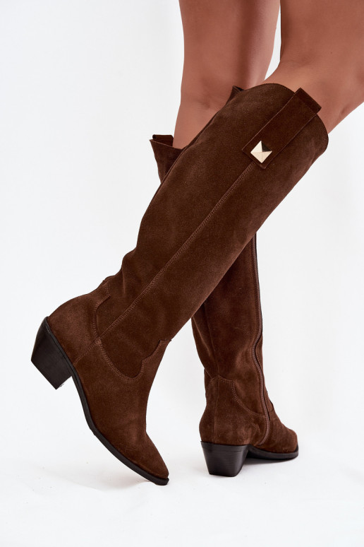 Pele de camurça botas estilo vaqueiro aquecimento Zazoo 4224 CzekoladoParae Pele de camurça botas estilo vaqueiro aquecimento Zazoo 4224 CzekoladoParae