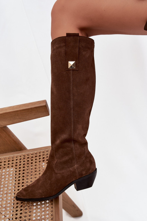 Pele de camurça botas estilo vaqueiro aquecimento Zazoo 4224 CzekoladoParae Pele de camurça botas estilo vaqueiro aquecimento Zazoo 4224 CzekoladoParae