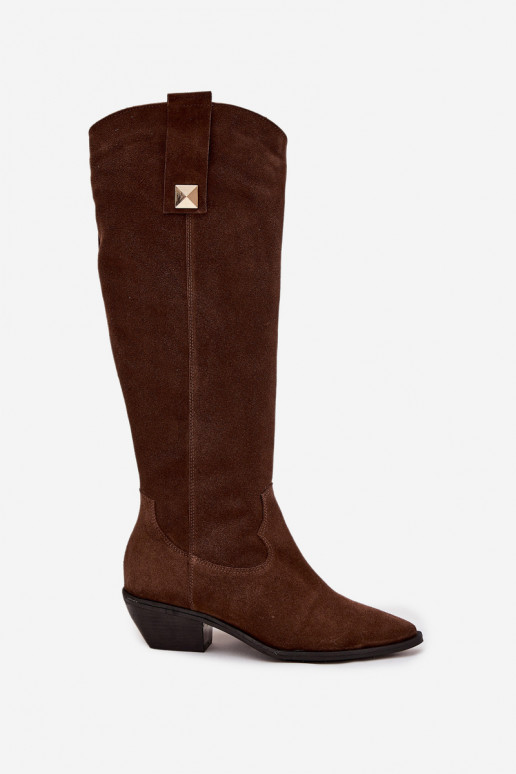 Pele de camurça botas estilo vaqueiro aquecimento Zazoo 4224 CzekoladoParae Pele de camurça botas estilo vaqueiro aquecimento Zazoo 4224 CzekoladoParae