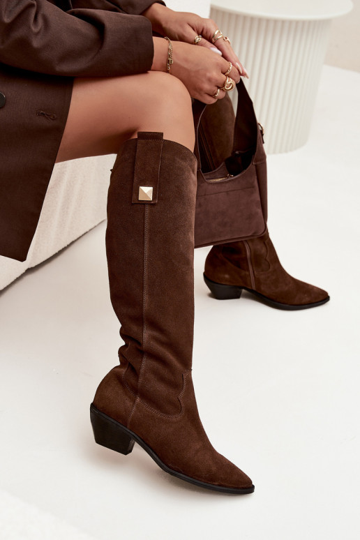 Pele de camurça botas estilo vaqueiro aquecimento Zazoo 4224 CzekoladoParae Pele de camurça botas estilo vaqueiro aquecimento Zazoo 4224 CzekoladoParae