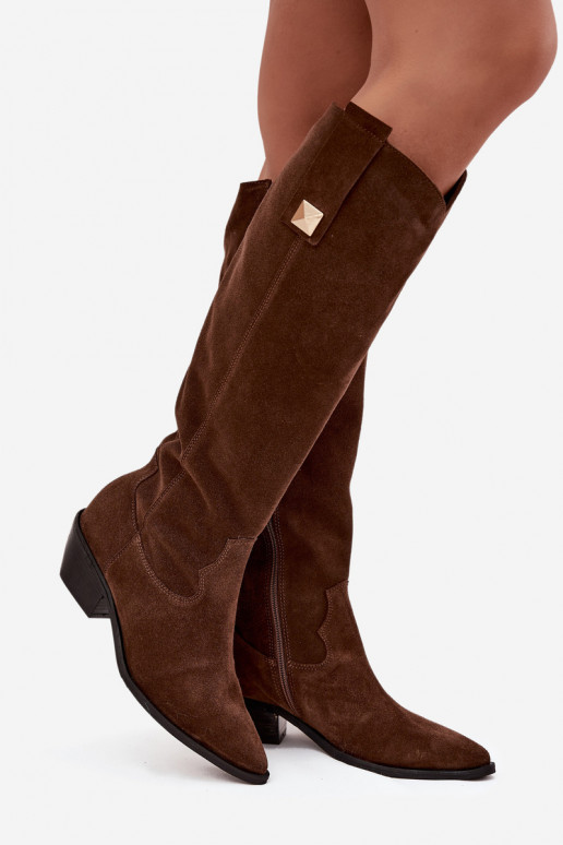 Pele de camurça botas estilo vaqueiro aquecimento Zazoo 4224 CzekoladoParae Pele de camurça botas estilo vaqueiro aquecimento Zazoo 4224 CzekoladoParae