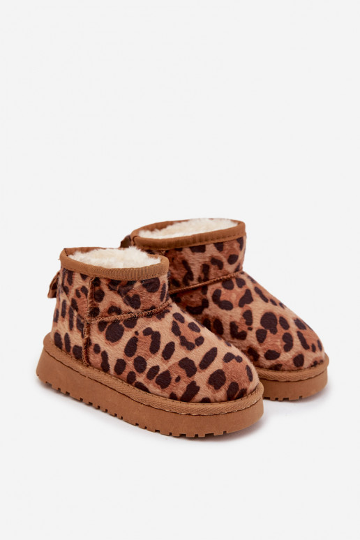 Botas de neve Infantil Juventude aquecimento com pelo por dentro com padrões de pele de leopardo cor marrom Mireya Botas de neve Infantil Juventude aquecimento com pelo por dentro com padrões de pele de leopardo cor marrom Mireya