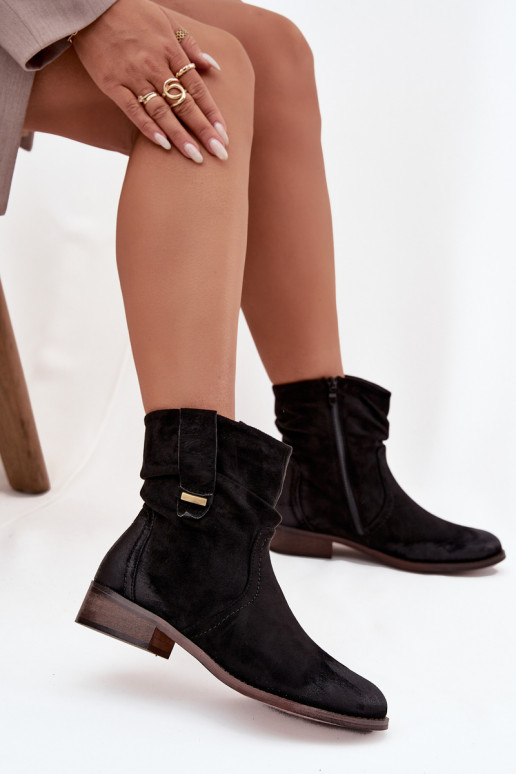 Botas femininas De salto baixo Com babados aquecimento cor preta Gracia Botas femininas De salto baixo Com babados aquecimento cor preta Gracia