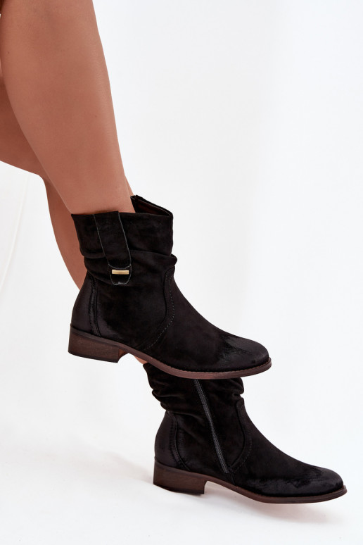 Botas femininas De salto baixo Com babados aquecimento cor preta Gracia Botas femininas De salto baixo Com babados aquecimento cor preta Gracia