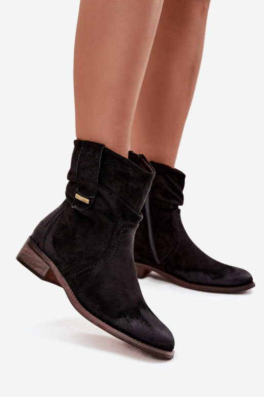 Botas femininas De salto baixo Com babados aquecimento cor preta Gracia Botas femininas De salto baixo Com babados aquecimento cor preta Gracia