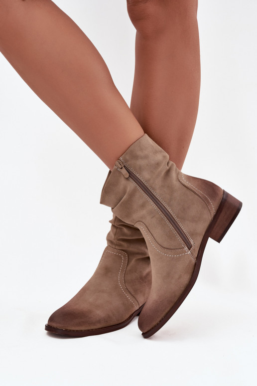 Botas femininas De salto baixo Com babados aquecimento cor cáqui Gracia Botas femininas De salto baixo Com babados aquecimento cor cáqui Gracia