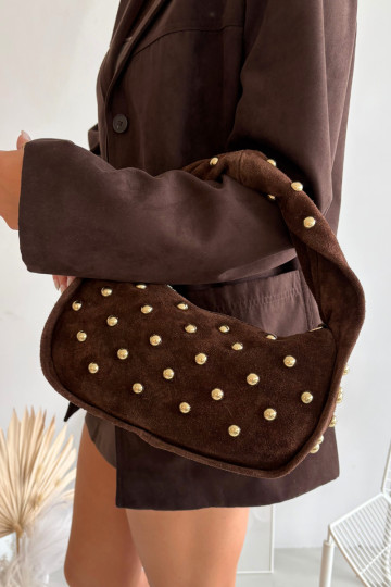 Bolsa de chocolate em camurça natural com decoração Julisse