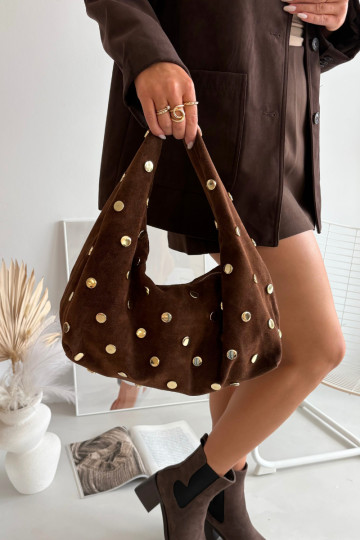 Bolsa de chocolate em camurça com decoração Marisse