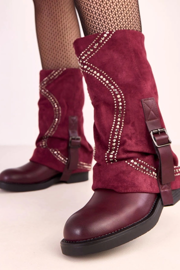 Botins bordô com biqueira aberta, decorados com zircônias Ginny 2