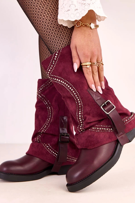 Botins bordô com biqueira aberta,...