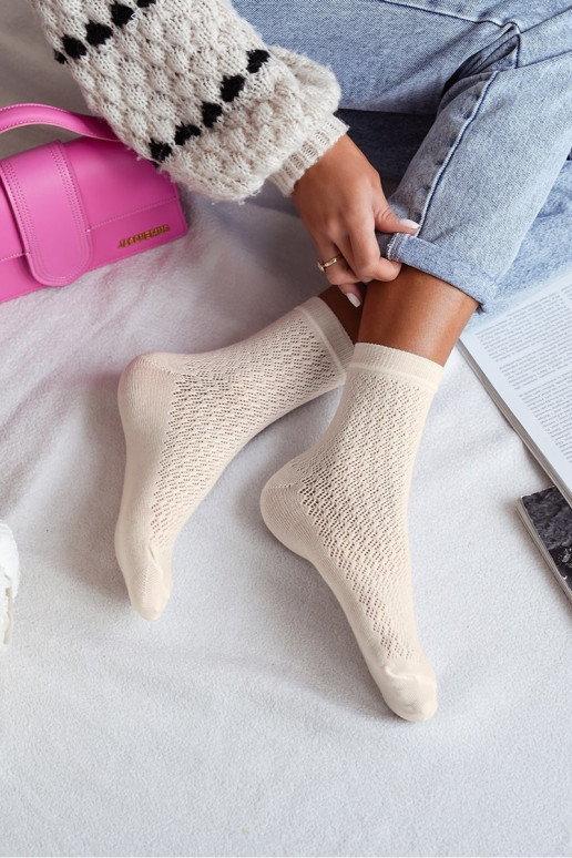 Meias Feminino com elementos abertos cor de marfim Meias Feminino com elementos abertos cor de marfim