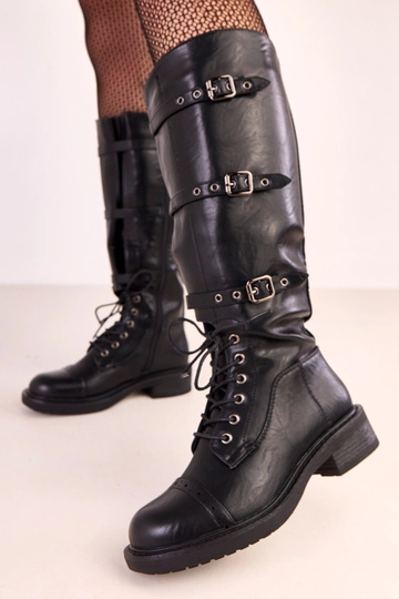 Botas femininas pretas com fivelas decorativas de estilo vintage Oradea 2