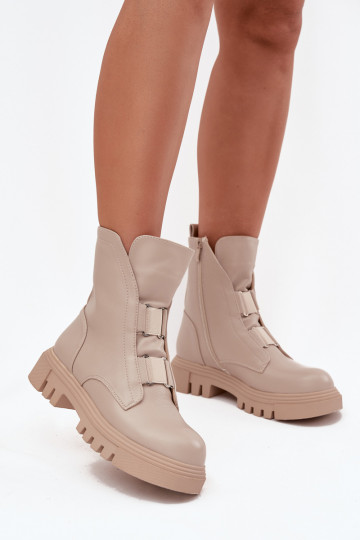 Botas femininas quentes de trabalho até o tornozelo em couro sintético, cor marfim Tai turiilyra