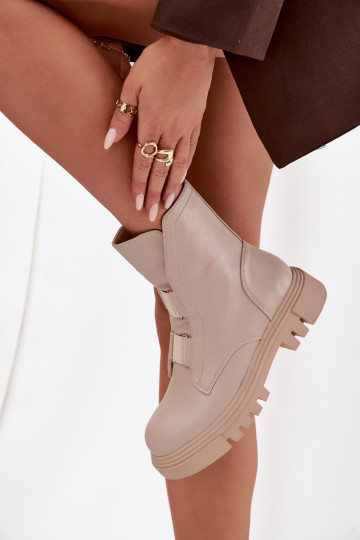 Botas femininas quentes de trabalho até o tornozelo em couro sintético, cor marfim Tai turiilyra 2