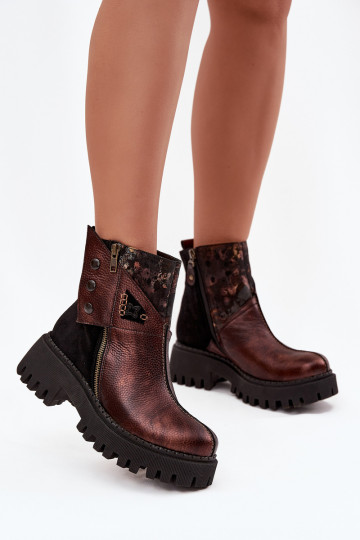 Botas de couro forradas com plataforma, de salto baixo, Tai turiciejka 06140-02, cor marrom 2