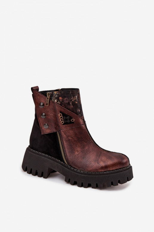 Pele aquecimento Botas com uma plataforma E saltos baixos Tem que serciejka 06140-02 cor marrom