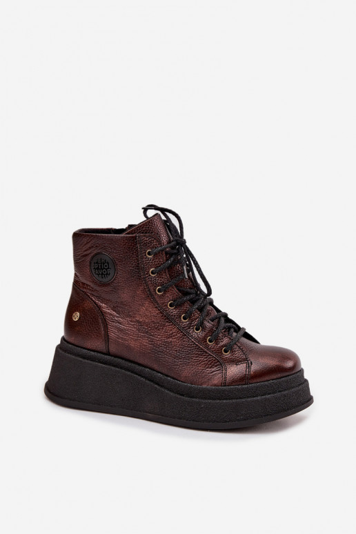 Pele Botas com uma plataforma Tem que serciejka 06309-32 cor metálica Brąz