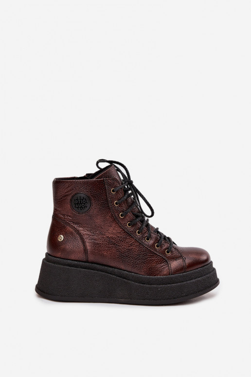 Pele Botas com uma plataforma Tem que serciejka 06309-32 cor metálica Brąz