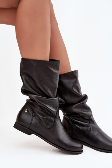 Botas de couro femininas de cano longo, Tai turiciejka 05057-20, cor preta
