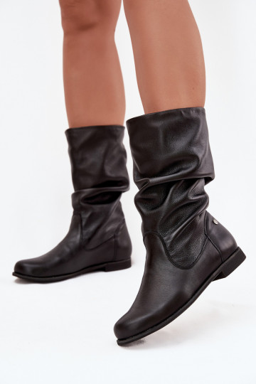 Botas de couro femininas de cano longo, Tai turiciejka 05057-20, cor preta 2