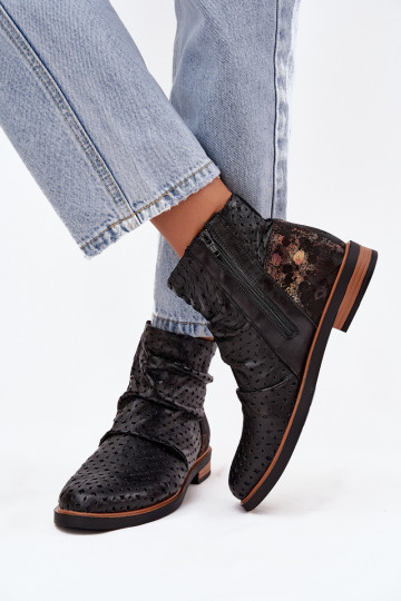 Botas de couro com elementos de renda, Tai turiciejka 05922-01, cor preta