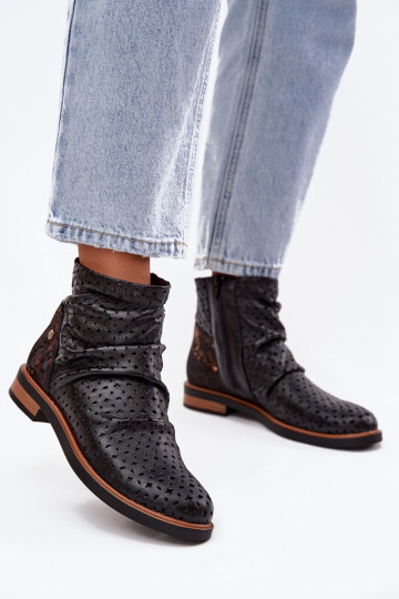 Botas de couro com elementos de renda, Tai turiciejka 05922-01, cor preta 2