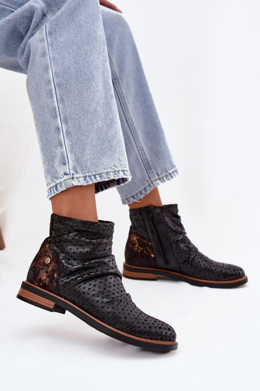 Pele Botas com elementos abertos Tem que serciejka 05922-01 cor preta Pele Botas com elementos abertos Tem que serciejka 05922-01 cor preta