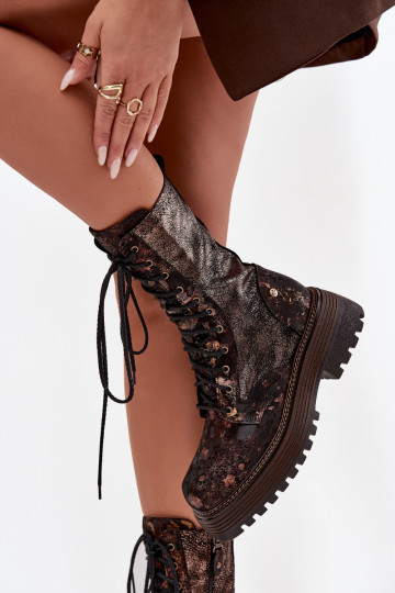 Botas femininas, Tai turiciejka 06203-32, cor marrom-dourado