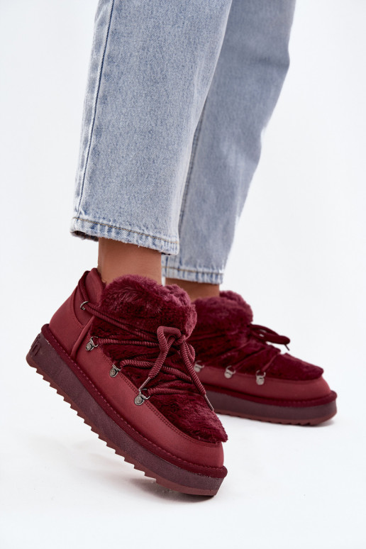 Baixo Botas de neve com uma plataforma com um casaco de pele D.Franklin DFSH370011 Borgonha