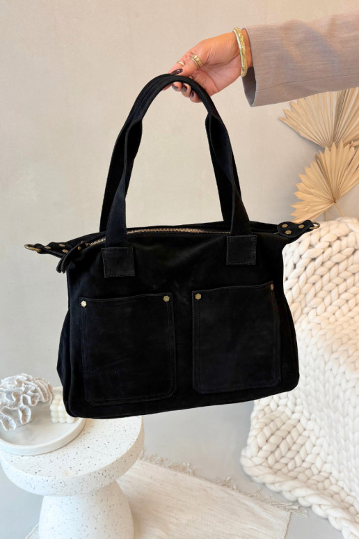 Skórzana de camurçaoParaa Portátil com um bolso preto Zephina