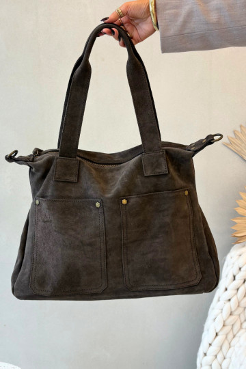 Bolsa de camurça marrom com bolsos Zephina