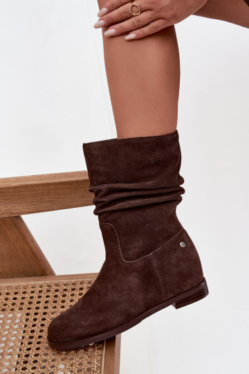 Pele Sapatos de camurça Feminino Com babados aquecimento Tem que serciejka K7211-02 CzekoladoParae