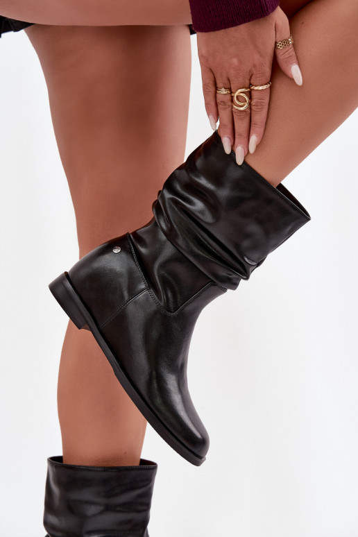 Pele Botas femininas Com babados aquecimento Tem que serciejka K7211-01 cor preta