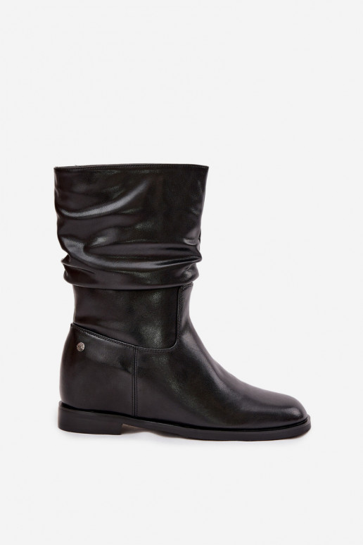 Pele Botas femininas Com babados aquecimento Tem que serciejka K7211-01 cor preta Pele Botas femininas Com babados aquecimento Tem que serciejka K7211-01 cor preta