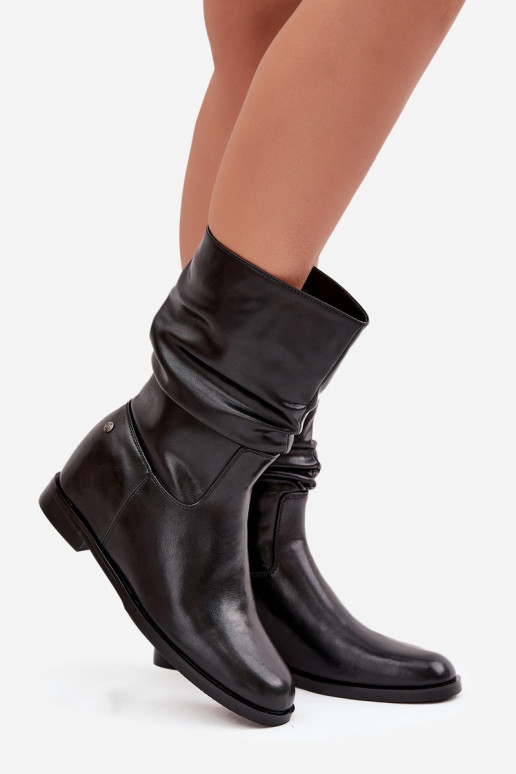 Pele Botas femininas Com babados aquecimento Tem que serciejka K7211-01 cor preta Pele Botas femininas Com babados aquecimento Tem que serciejka K7211-01 cor preta