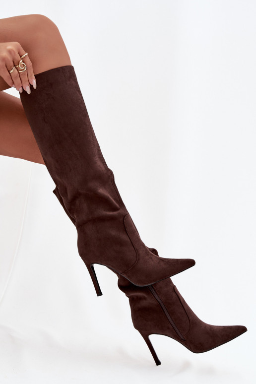 aquecimento botas femininas com salto finode camurça ecológicau CzekoladoParae Rosavine