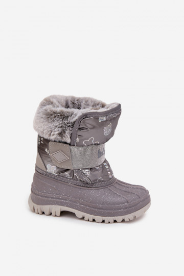 Bota infantil Lee Cooper LCJ-25-10-3788 cor cinza para neve com pelúcia e fechos adesivos