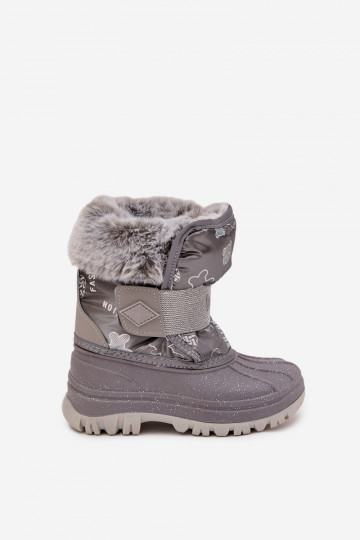 Bota infantil Lee Cooper LCJ-25-10-3788 cor cinza para neve com pelúcia e fechos adesivos 2