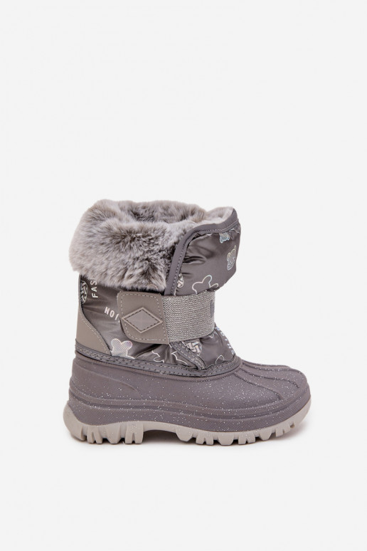 Botas de neve infantis com um casaco de pele com fixadores adesivos Lee Cooper LCJ-25-10-3788 cor cinza Botas de neve infantis com um casaco de pele com fixadores adesivos Lee Cooper LCJ-25-10-3788 cor cinza